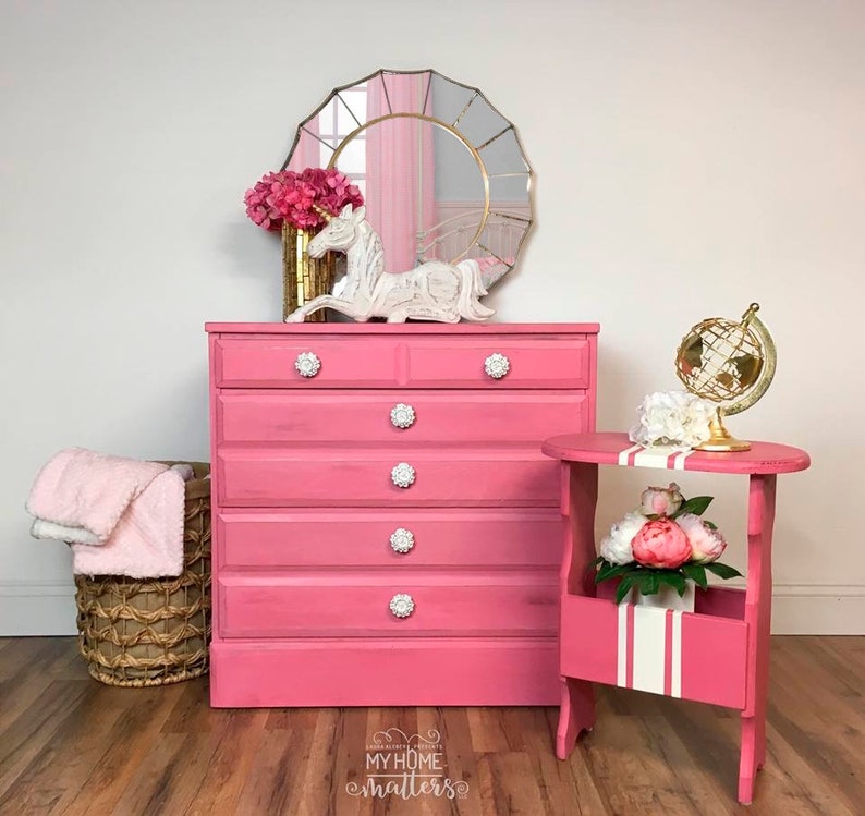 Pink Dresser And Side Table Etsy