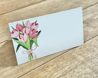 Segnaposto con tulipani rosa / Decorazioni floreali per feste (download digitale)