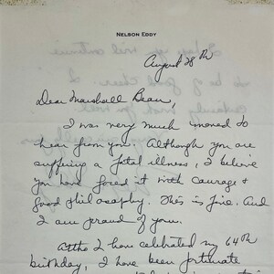 NELSON EDDY Autographed Signed Handwritten Letter Personal Stationary Singer Actor