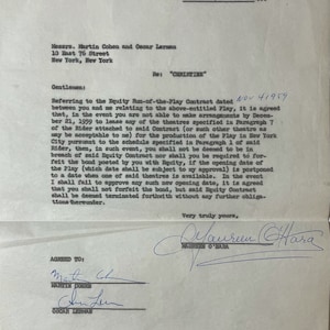 Maureen O&#39;Hara Vintage Autographed Autograph Signed Document Christine Play Contract 1959 Rare