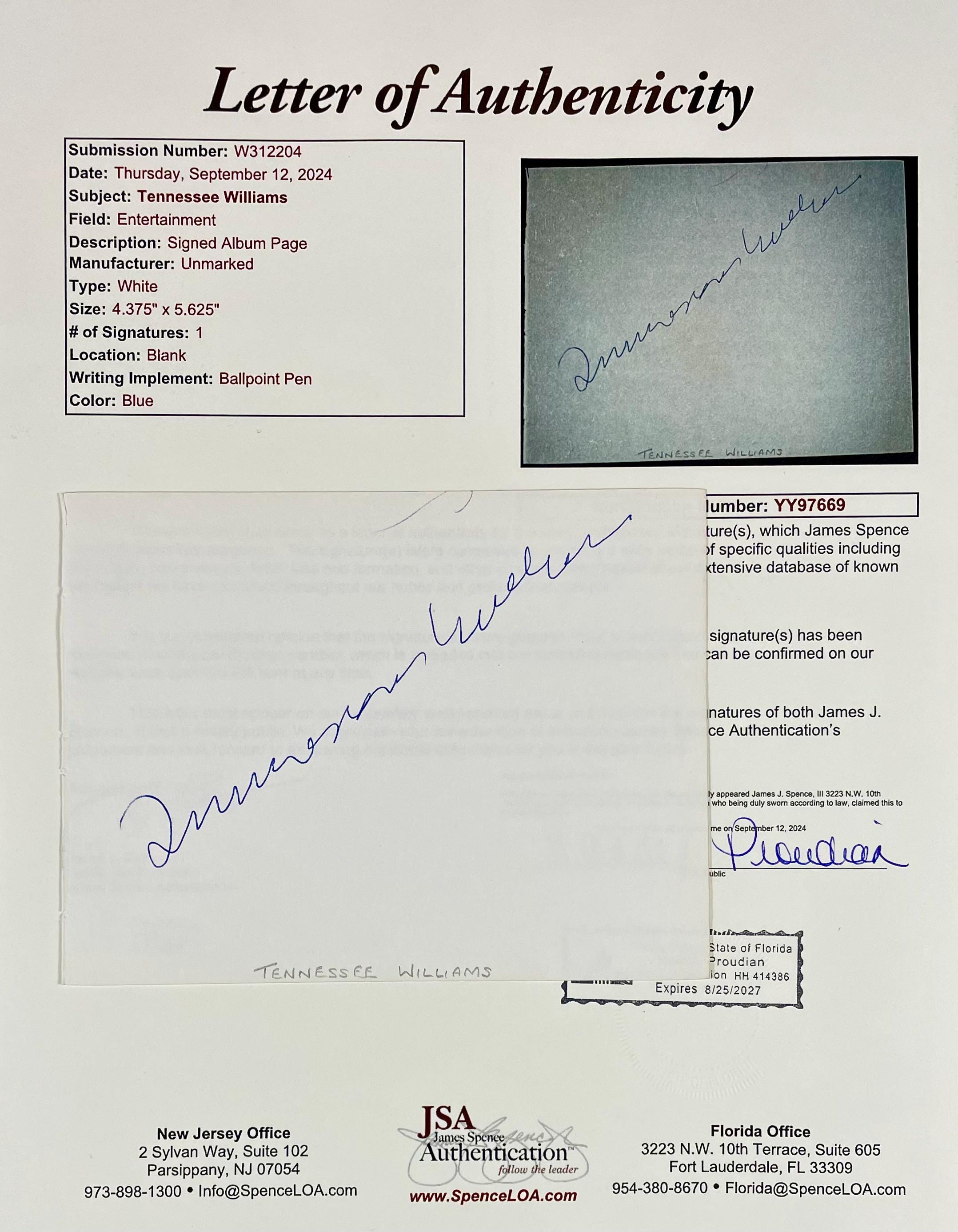 Tennessee Williams Autograph Signed 4