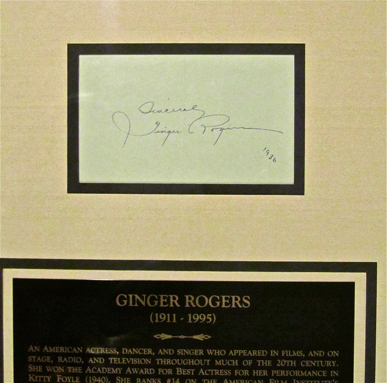 Ginger Rogers Vintage Autographed Autograph Hand Signed Framed Etsy