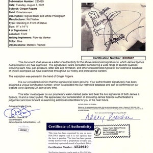 Ginger Rogers autograph Signed 11 x 14 Vintage Photo plus autographed Card Framed PSA/DNA JSA Letter of Authenticity image 3