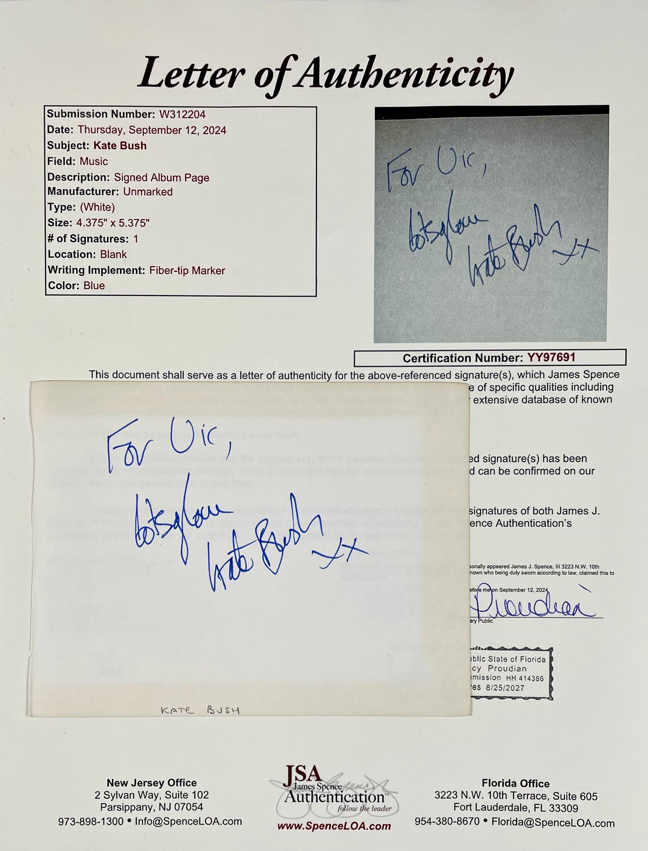 KATE BUSH Autograph Signed 4