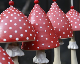 Handmade Ceramic Amanita Bell: Red Mushroom Ornament