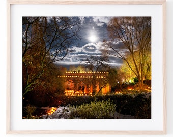 Moon Over Canyon Road-Santa Fe-Moon-New Mexico-Christmas Eve-Christmas Gift-Southwestern Decor-Full Moon-Luminaria
