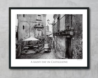 A Rainy Day in Castiglione Poster Print | Sicily | Italy Wall Art | Black and White | Italy Photography