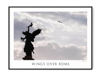Wings over Rome-Black and White Photography-Italy Print-Wanderlust Gift-Italy-Bird-Wings-Italy Wall Art-Large Wall Art-Italy Photography