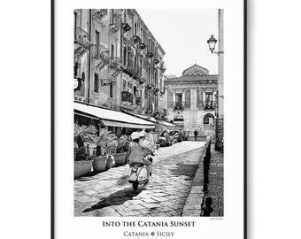 Into the Catania Sunset-Sicily-Italy-Black and White-fine art poster print
