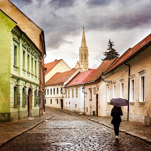 A Rainy Day In Bratislava-Slovakia-Rainy Day-Umbrella-Extra Large Wall Art-Wanderlust Gift-Art Print-Gift for Her-Travel Photography