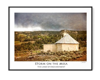 Storm on the Mesa-New Mexico-Church-Southwestern Art-Large Wall Art-Northern New Mexico-Santa Fe-Desert Art-New Mexico Art