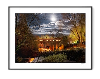 Moon Over Canyon Road-Santa Fe-Moon-New Mexico-Christmas Eve-Christmas Gift-Southwestern Decor-Full Moon-Santa Fe Print-Santa Fe
