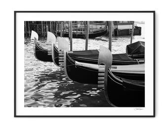 Gondolas in Black and White-Venice-Italy Print-Black and White Photography