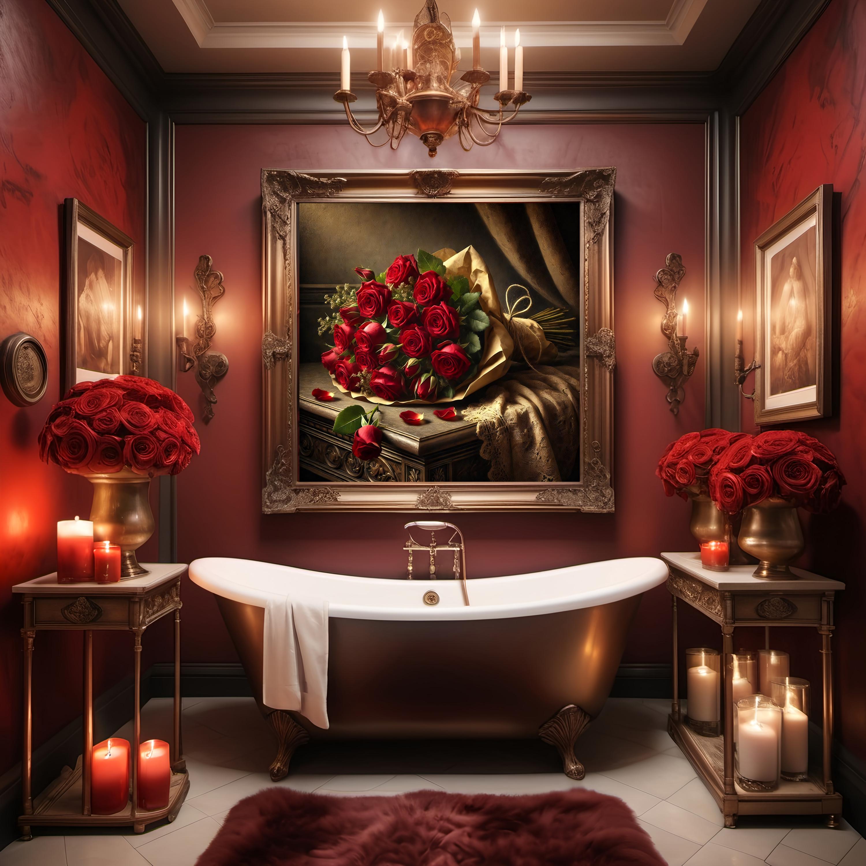Romantic Red Rose Bouquet Still Life Wall Art Vintage Valentine's Day ...