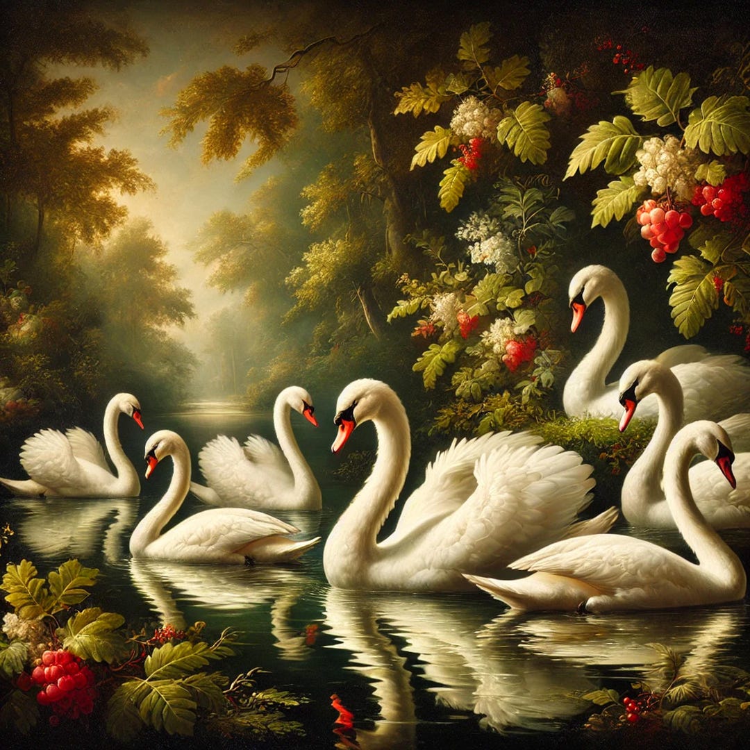 Seven Swans A-swimming Print: Vintage Christmas Wall Art (digital