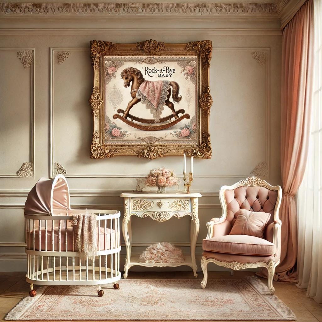 Vintage Rocking Horse Nursery Print: Antique Baby Room Decor (digital ...