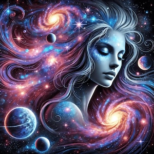 Cosmic Female Digital Art Print Celestial Galaxy Wall Art Mystic Fantasy Decor Ethereal Stars Artwork Home Decor Spiritual Gift Idea For Her