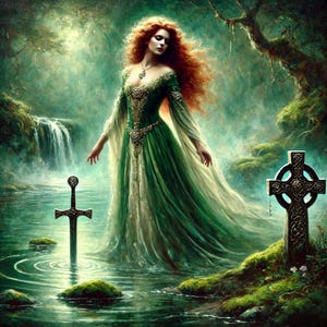 The Lady of the Lake Wall Art Arthurian Legend Digital Print Celtic Fantasy Goddess Painting Excalibur Mythology Wall Décor Gift Idea