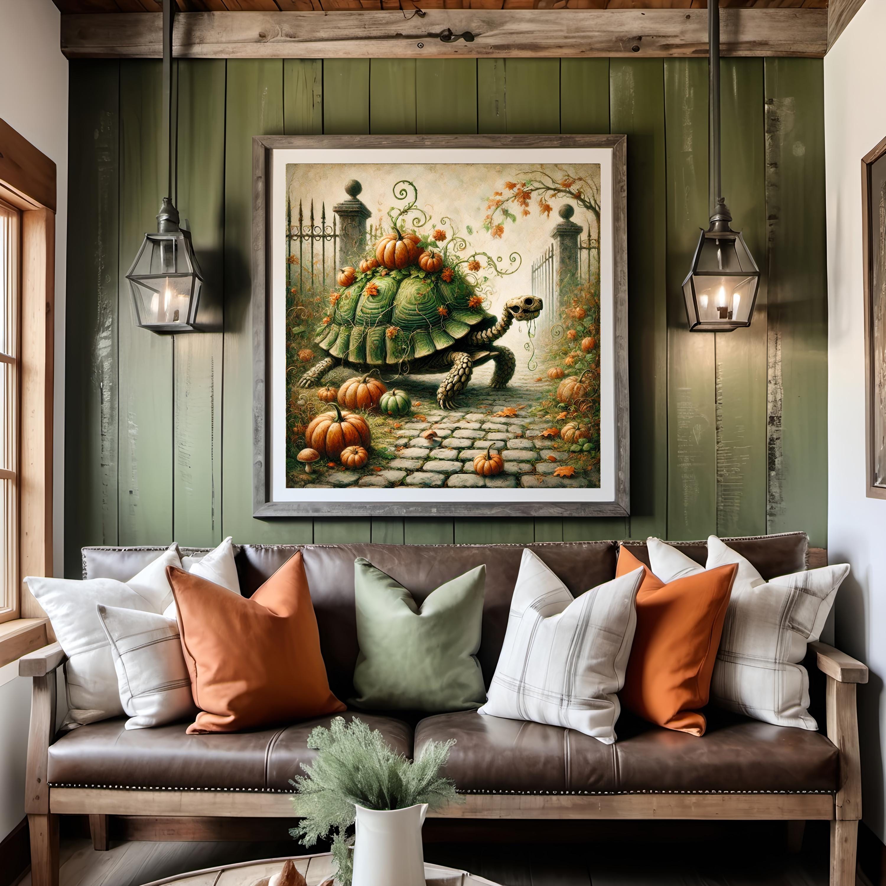Skeleton Turtle Fall Art Print: Whimsical Halloween Animal Decor