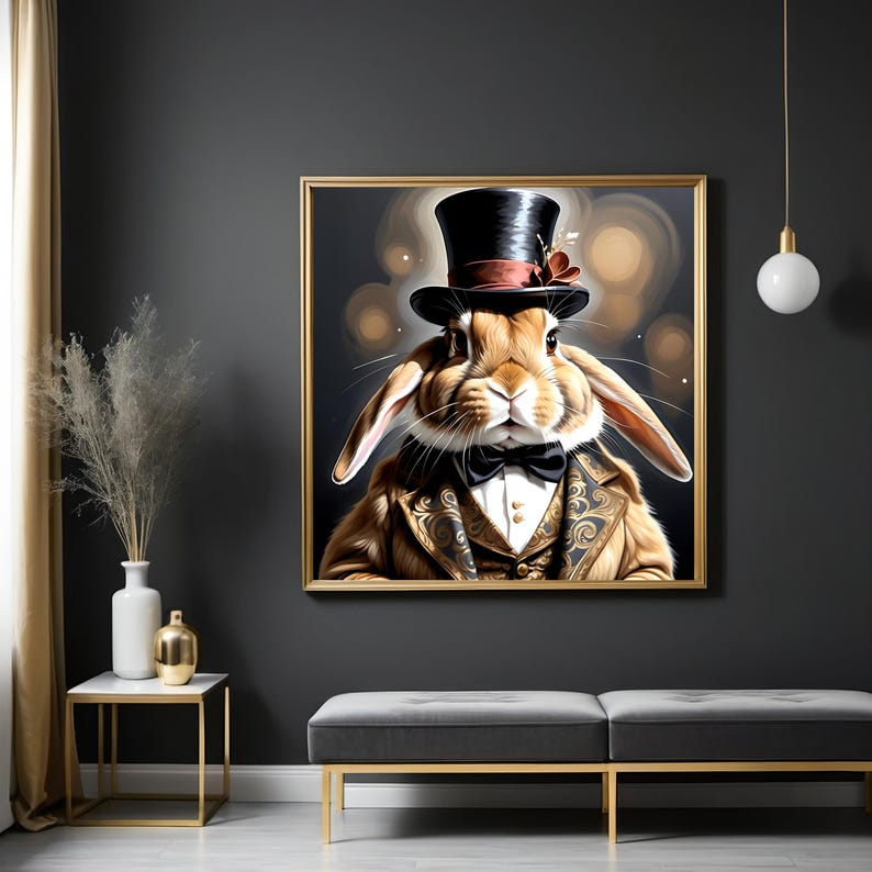 Victorian Rabbit Portrait: Dapper Bunny in Top Hat (digital Download ...