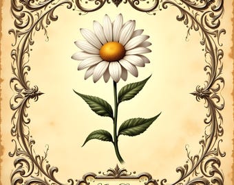 Vintage Daisy Print: April Birth Flower Botanical Art (Digital Download)