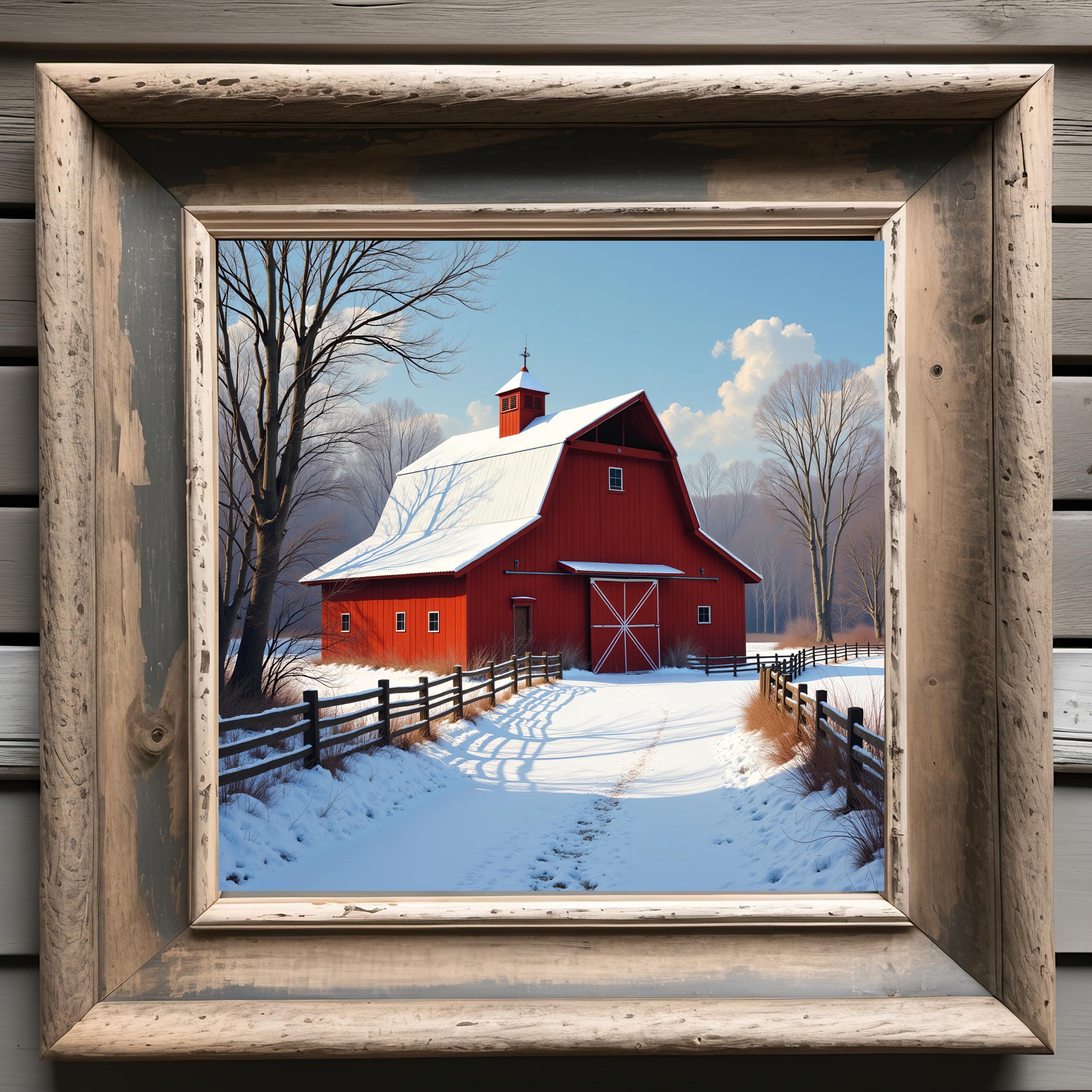 Red Barn Winter Landscape Art: Rustic Farmhouse Print (digital Download ...