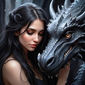 Sorceress and Dragon Art Print Mystical Fantasy Digital Download Enchanting Artwork for Home Decor Magical Wall Art Fantasy Lover Gift Idea