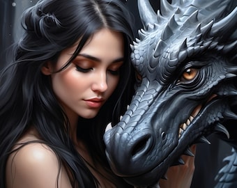 Sorceress and Dragon Art Print: Mystical Fantasy Artwork (Digital Download)