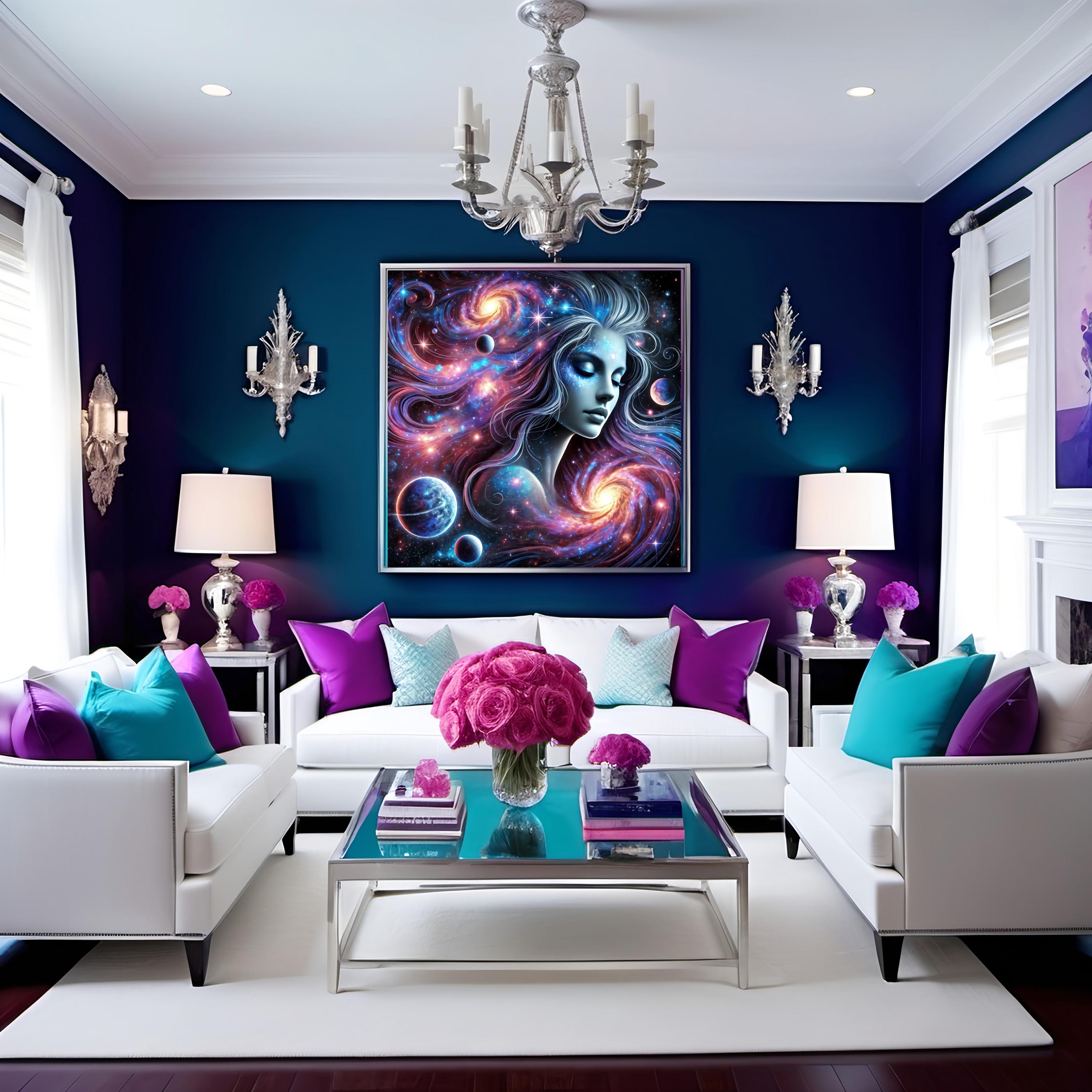 Cosmic Female Digital Art Print, Celestial Galaxy Wall Art, Mystic ...