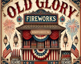 Vintage Fireworks Stand Art Print: Patriotic Americana Decor (Digital Download)