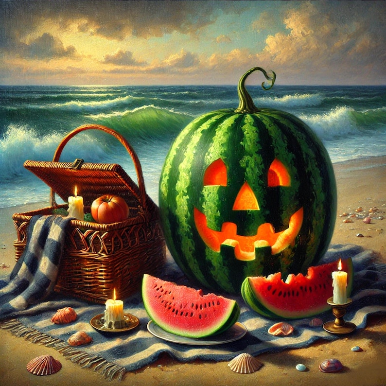 Watermelon Jack-o’-lantern Digital Art Print Summerween Beach Decor ...