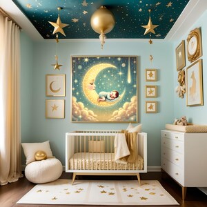 Sleeping Baby on Moon Print: Celestial Nursery Art (digital Download ...