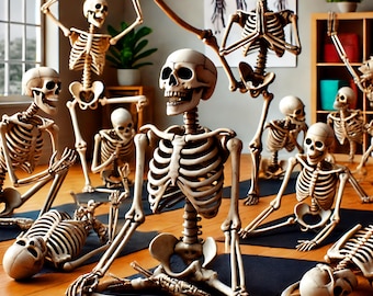 Skeleton Yoga Print: Funny Halloween Art, Spooky Whimsical Decor (Digital Download)
