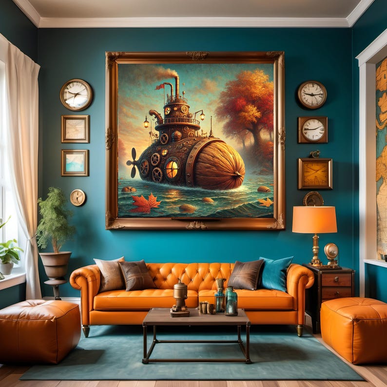 Steampunk Walnut Submarine Art: Whimsical Autumn Nautical Fantasy Decor ...