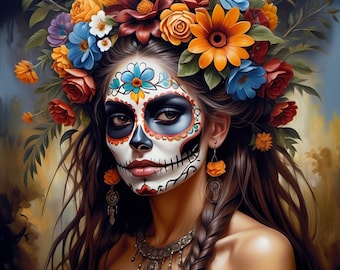 Sugar Skull Frau Kunst: Dia de los Muertos Druck (Digitaler Download)