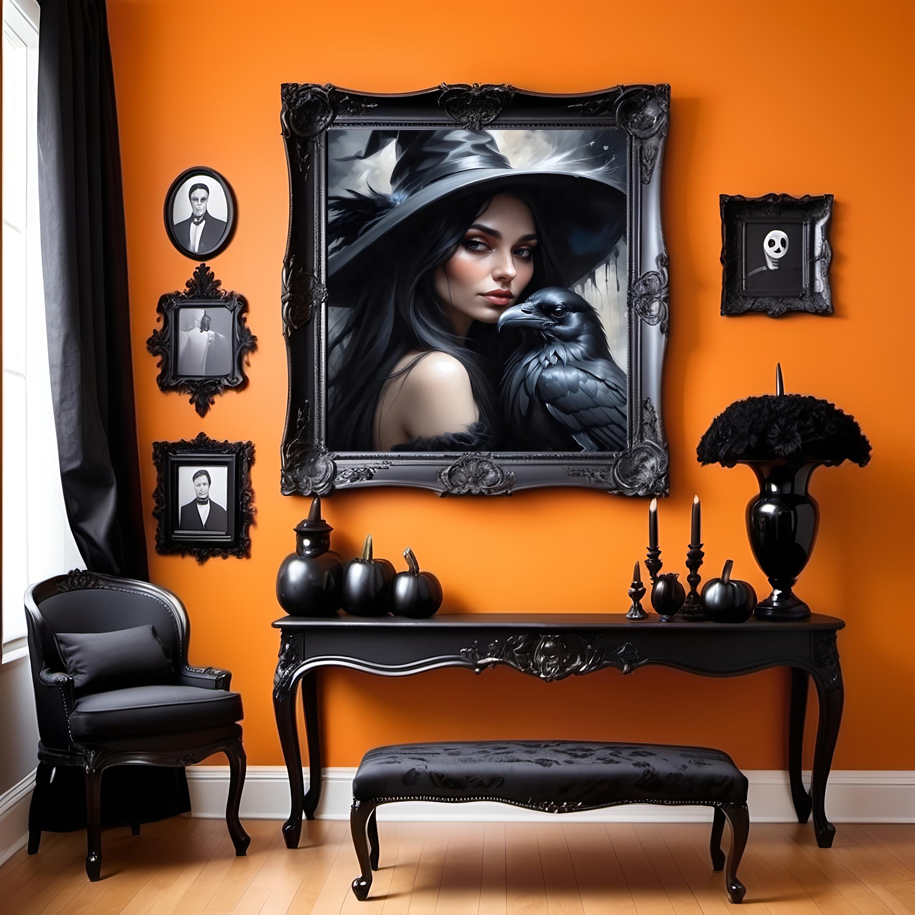 Mystical Witch and Raven Print: Dark Gothic Halloween Decor (digital ...