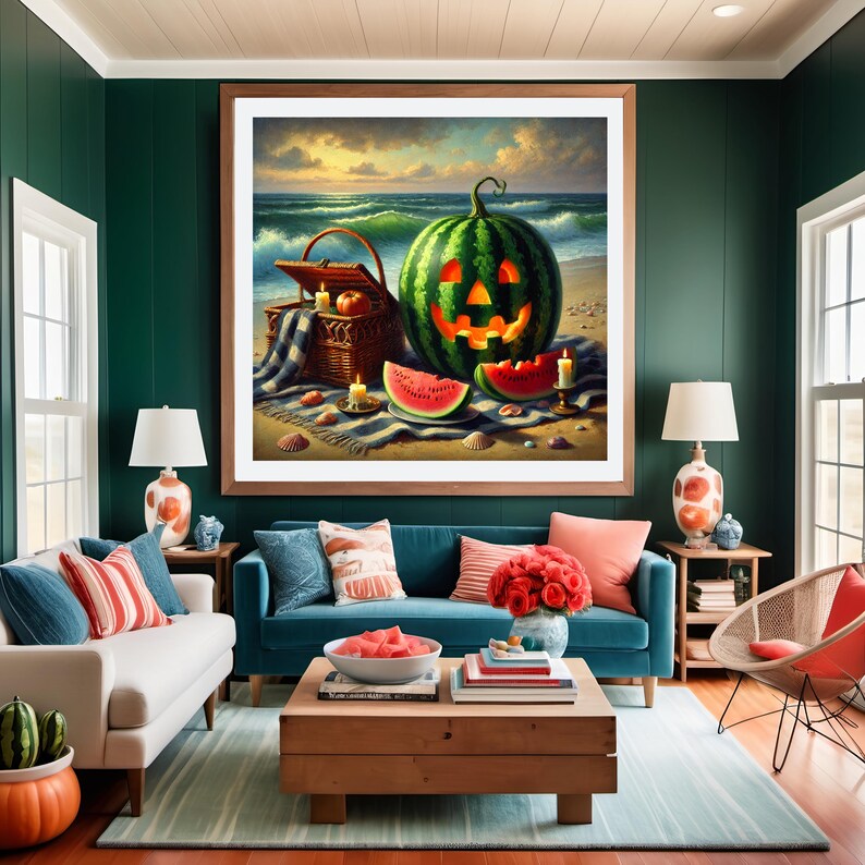Watermelon Jack-o’-lantern Digital Art Print Summerween Beach Decor ...