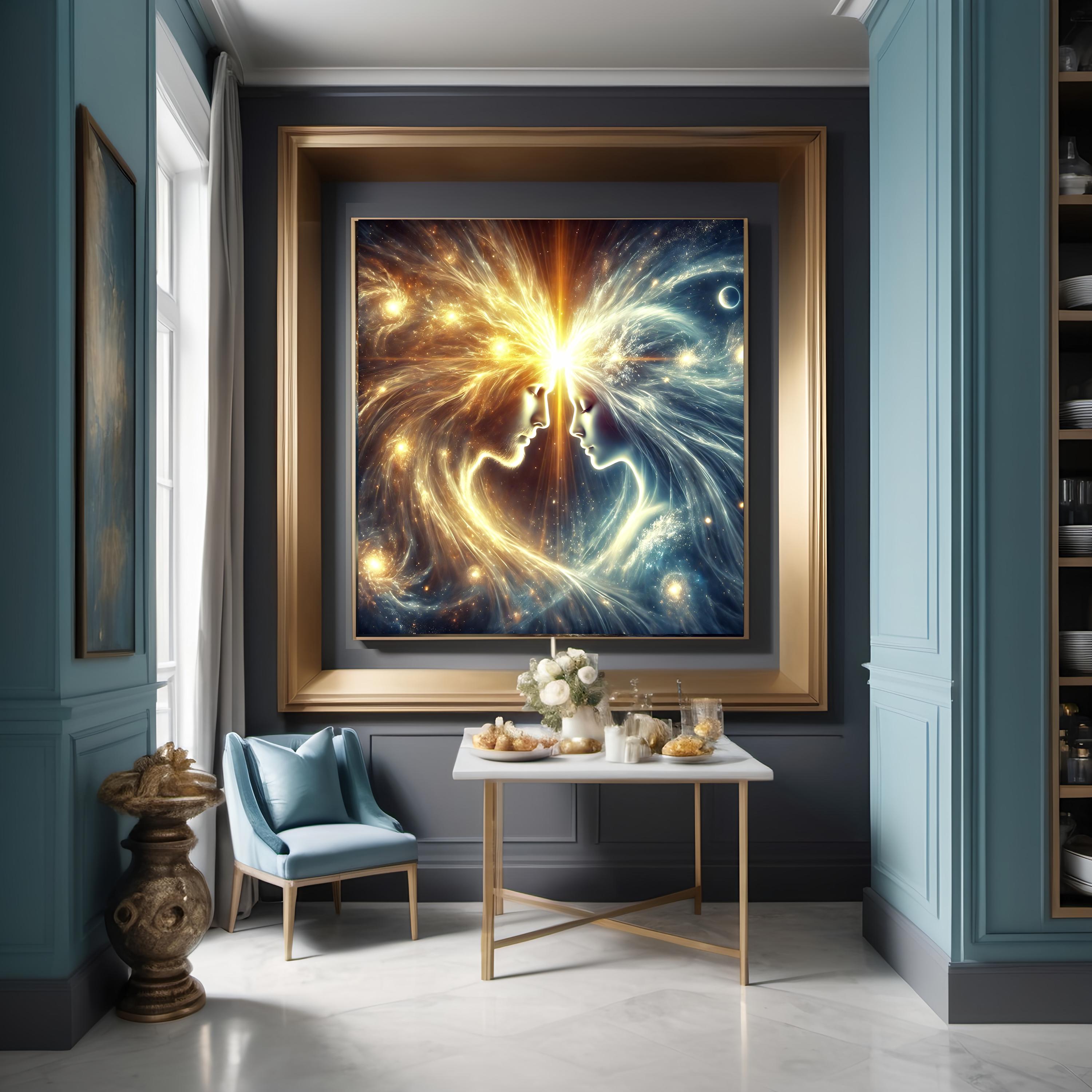 Twin Flames Cosmic Connection Art: Celestial Soulmates Digital