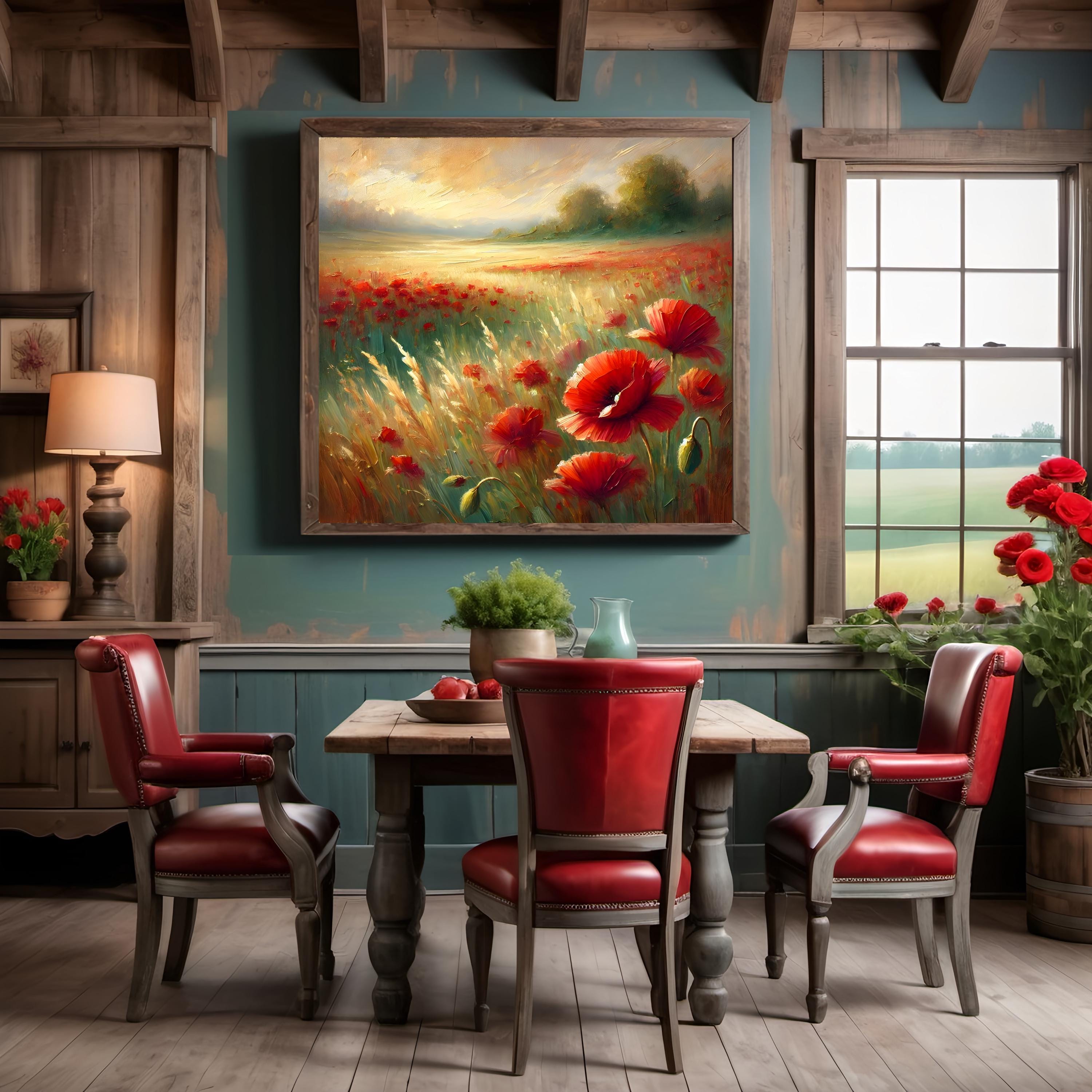 Red Poppy Field Print: Painterly Floral Landscape (digital Download) - Etsy