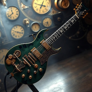 Steampunk Electric Guitar Wall Art Intricate Steampunk Music Room Decor Digital Download Gift For Guitarists Music Lovers And Steampunk Fans