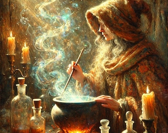 Witch Cauldron Halloween Art: Magic Potion Digital Artn Print (instant Download)