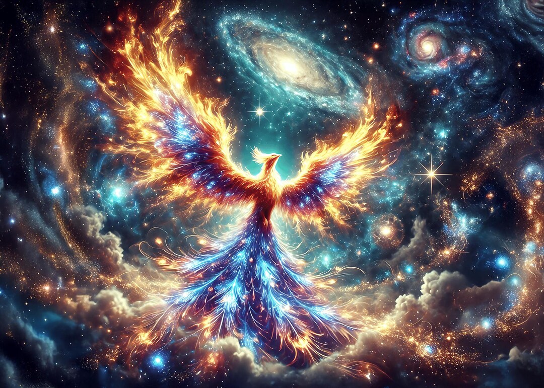 Phoenix Rising Card: Celestial Rebirth Art, Encouragement (digital ...