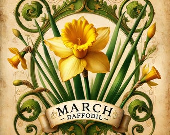 Daffodil Botanical Print: Vintage March Birth Flower Art (Digital Download)