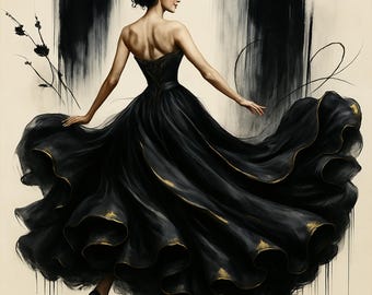 Haute Couture Black Gown Wall Art Elegant Fashion Illustration Digital Download High Fashion Wall Decor Black Dress Fashion Lover Gift Idea