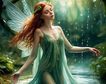 Lámina artística de Hada del Bosque Encantado: Escena de fantasía etérea (Descarga digital)