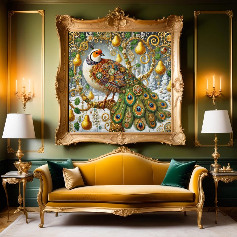 Partridge in a Pear Tree Art Print: Klimt Inspired Christmas Digital ...