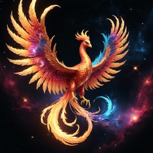 Phoenix Digital Print Fiery Celestial Fantasy Wall Art Mystical Bird Rebirth wall Decor Cosmic Stars and Nebulae Artwork Fantasy Lover Gift