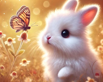 Bunny and Chick Spring Nursery Art: Baby Animal Swing (digital