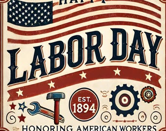 Vintage Labor Day Sign: Retro Americana Patriotic Wall Art (Digital Download PNG File)