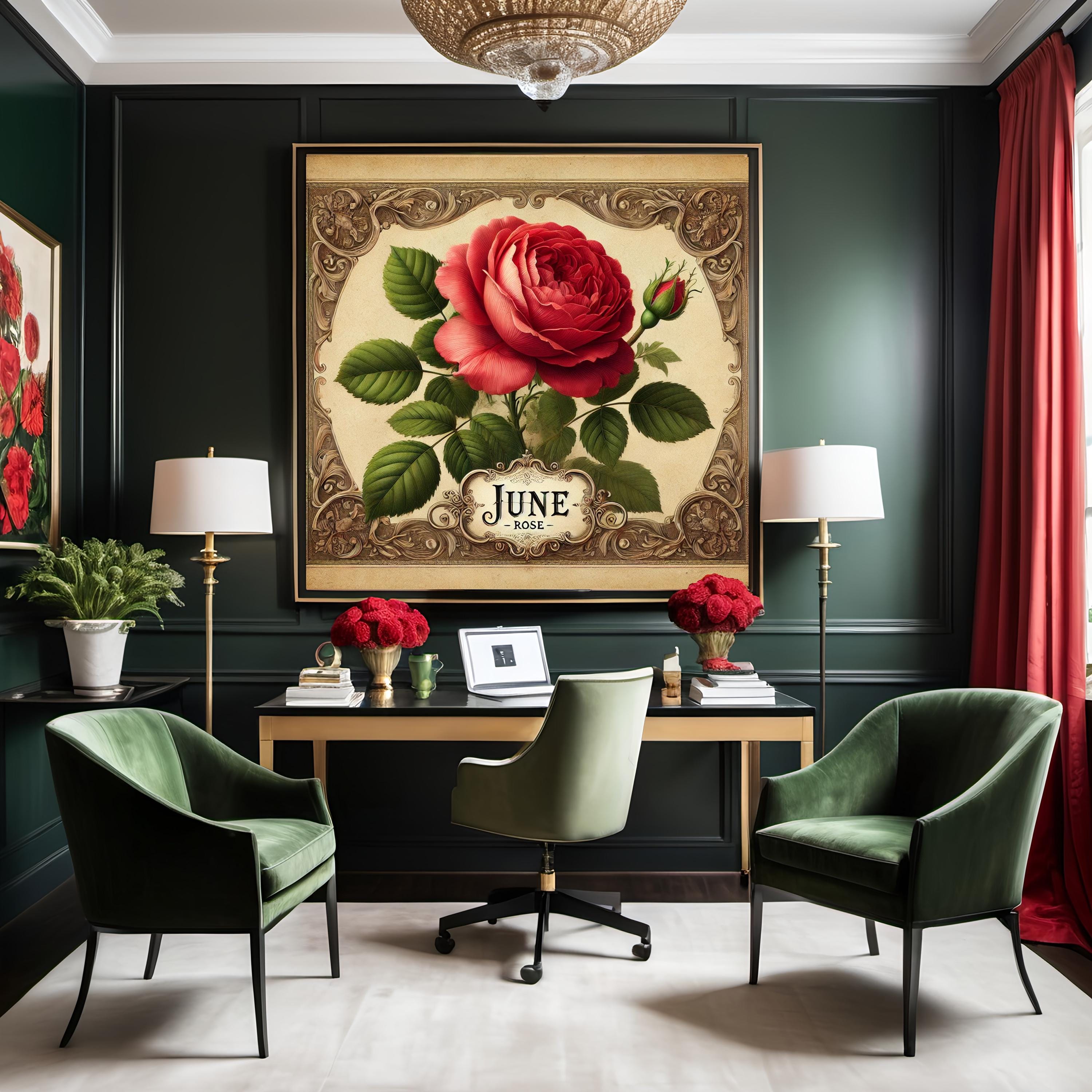 June Birth Flower Rose Print: Vintage Botanical Wall Art (digital ...